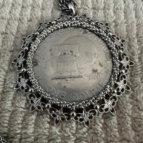Vintage Moon Landing Silver Dollar Pendant Necklace - Picture 4 of 5